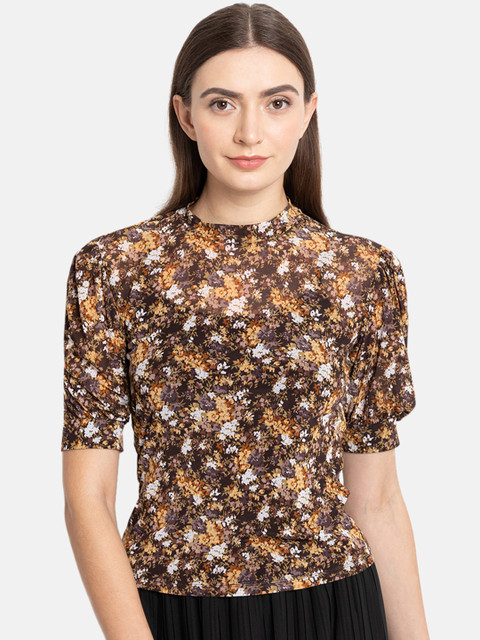 

Kazo Women Brown & Yellow Floral Printed Top
