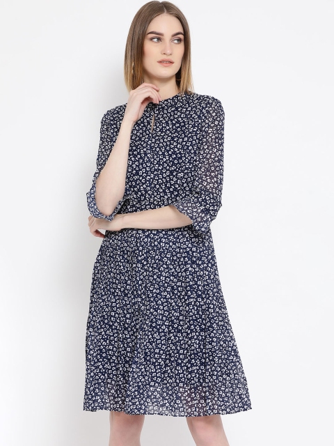 

Latin Quarters Women Blue & White Printed Fit and Flare Dress