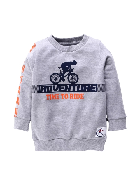 

KiddoPanti Boys Grey Melange & Orange Printed Sweatshirt