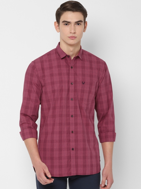 Allen Solly Men Mauve & Maroon Checked Slim Fit Casual Shirt