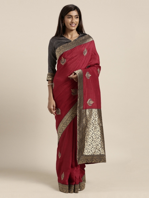 

Mitera Maroon & Blue Poly Silk Embroidered Saree