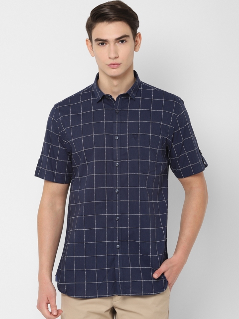 

Allen Solly Men Navy Blue & White Checked Slim Fit Casual Shirt