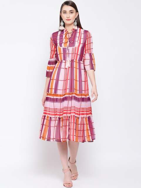 

Oxolloxo Women Pink Printed Fit and Flare Dress