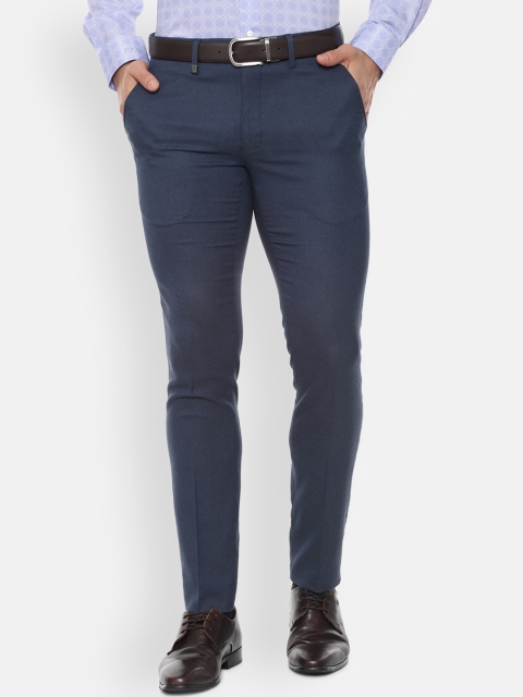 

Van Heusen Men Navy Blue Slim Fit Self Design Formal Trousers