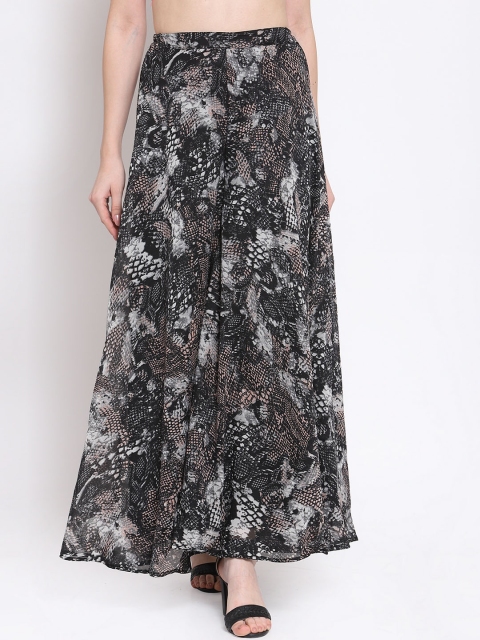 

Just Wow Women Charcoal Grey Printed Flared Palazzos