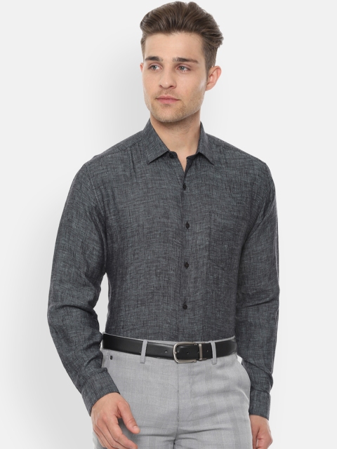 

Van Heusen Men Grey & Off-White Regular Fit Self Design Formal Linen Shirt