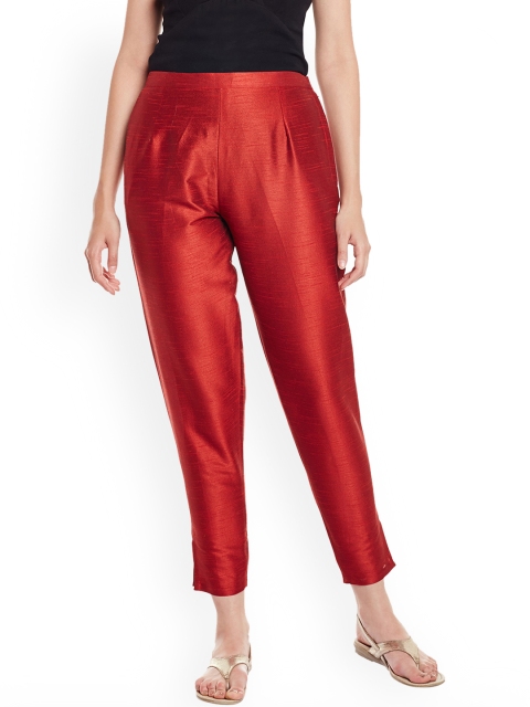 

Meee Women Red Regular Fit Solid Regular Trousers