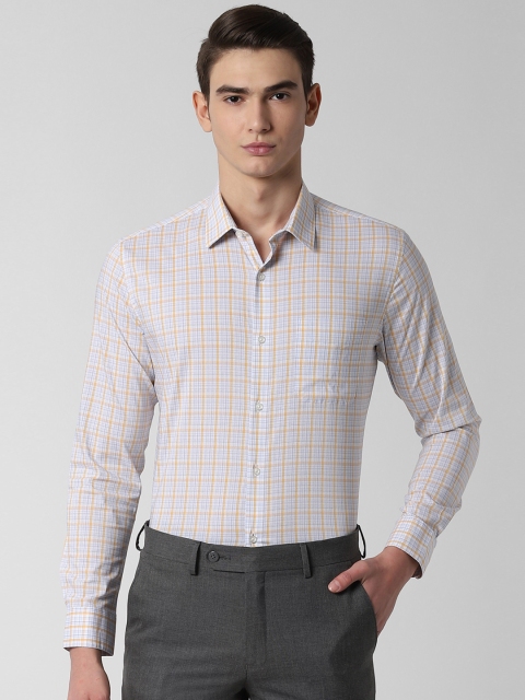 

Peter England Men White & Yellow Slim Fit Checked Formal Shirt