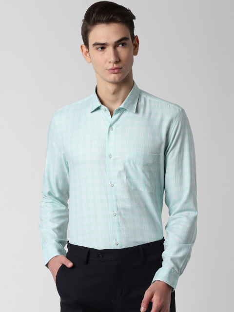

Peter England Men Sea Green & White Regular Fit Checked Formal Shirt