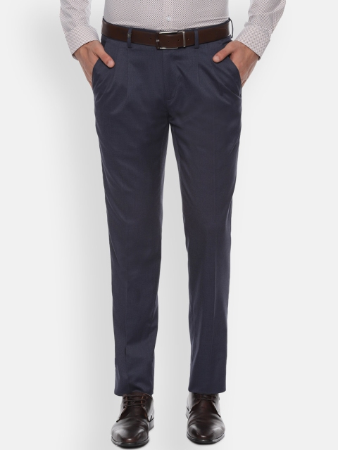 

Van Heusen Men Navy Blue Slim Fit Self Design Formal Trousers