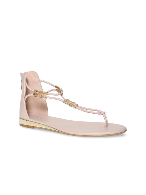 

Stride Women Beige Solid T-Strap Flats