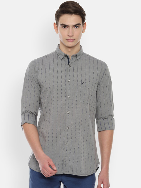 

Allen Solly Men Grey & Navy Blue Slim Fit Striped Casual Shirt