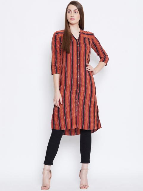 

Ruhaan Women Rust Brown & Black Striped Tunic