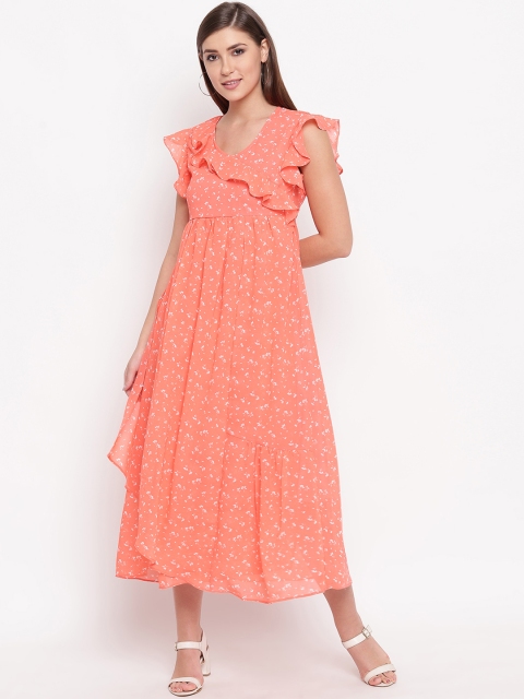 

Shakumbhari Women Orange Floral Printed Empire Dress