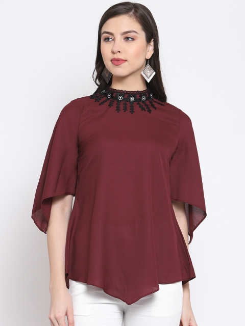 

Just Wow Women Burgundy Self Design A-Line Top