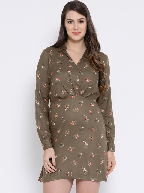 

Oxolloxo Women Printed Khaki Shirt Dress
