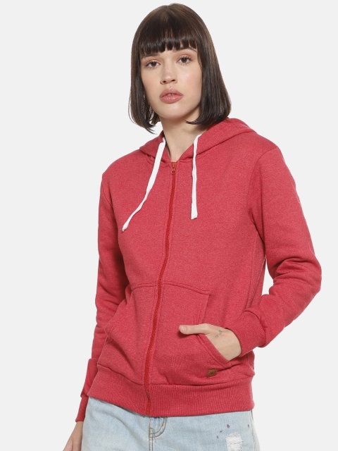 

Campus Sutra Women Red Solid Hooded Sweatshirt