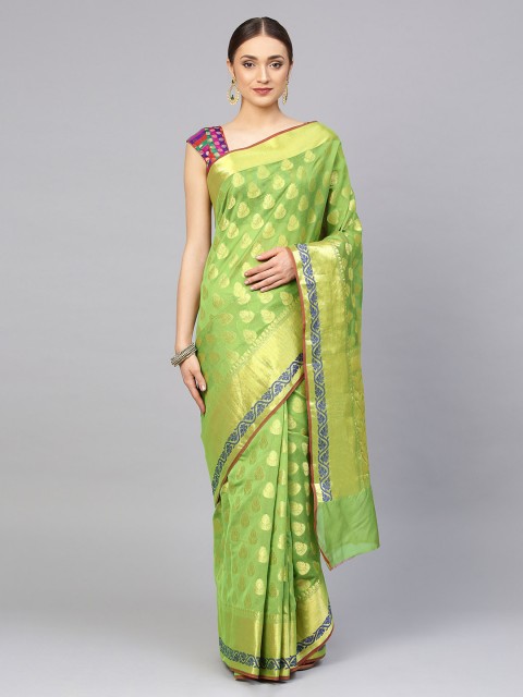 

Mitera Green Art Silk Woven Design Chanderi Saree