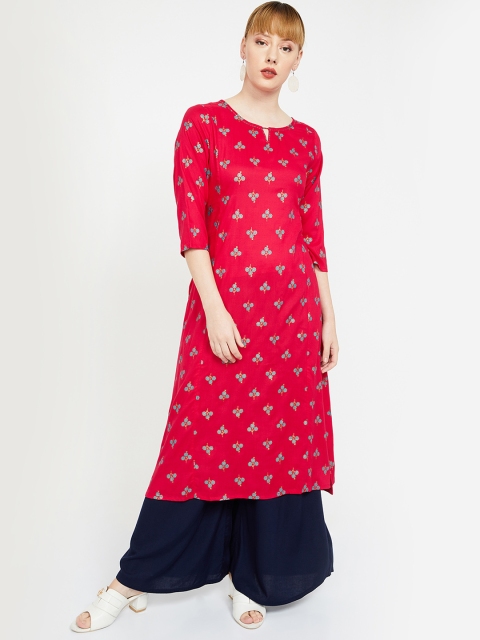 

Melange by Lifestyle Women Coral Pink & Sea Green Printed Straight Kurta
