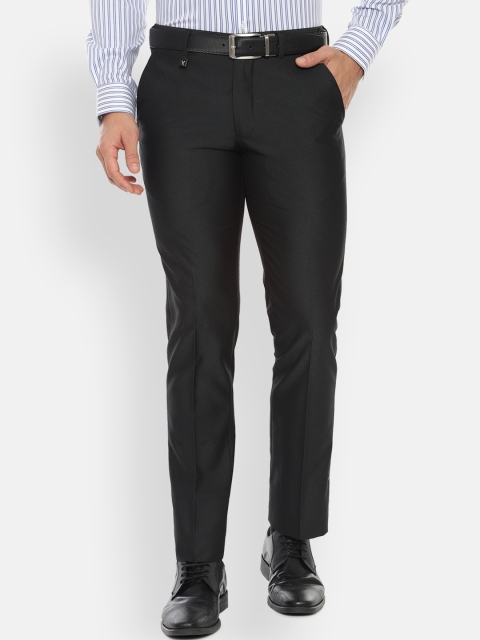 

V Dot Men Black Skinny Fit Checked Formal Trousers