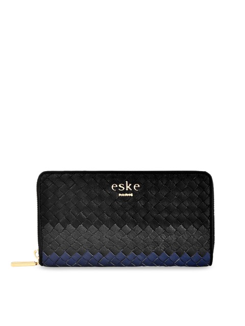 

Eske Women Black & Navy Blue Textured Zip Around Leather Wallet