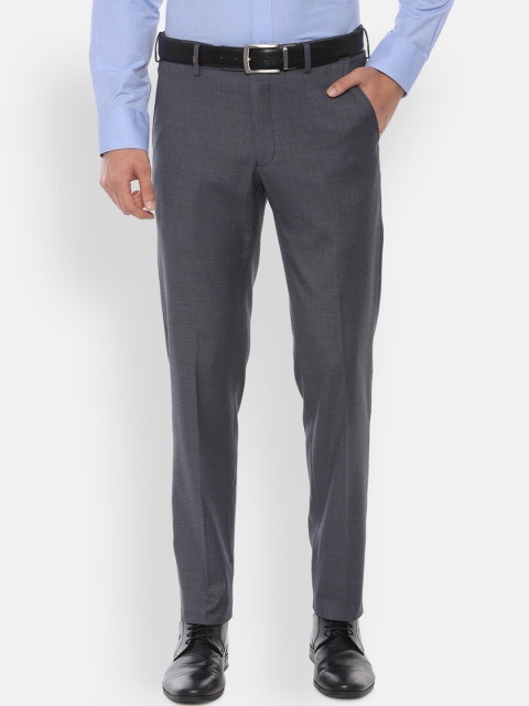 

Van Heusen Men Grey & Blue Slim Fit Checked Formal Trousers
