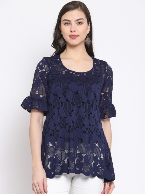 

Just Wow Women Navy Blue Self Design A-Line Top