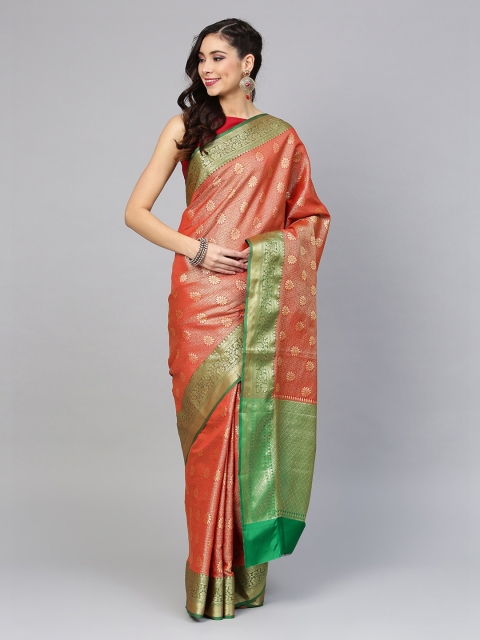 

Mitera Red & Gold-Coloured Art Silk Handloom Woven Design Kanjeevaram Saree