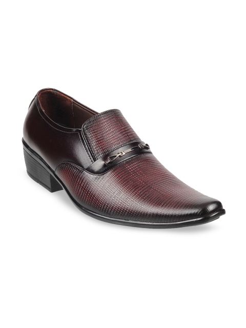 

Metro Men Maroon Textured Leather Formal Slip-Ons