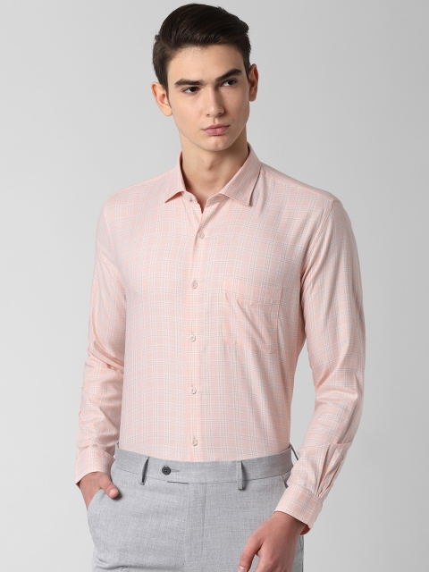 

Peter England Men Orange & Blue Regular Fit Checked Formal Shirt