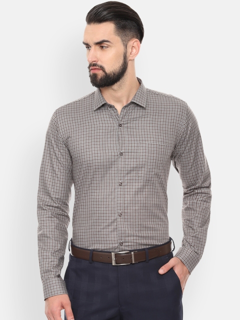 

Van Heusen Men Grey & Brown Slim Fit Checked Formal Shirt