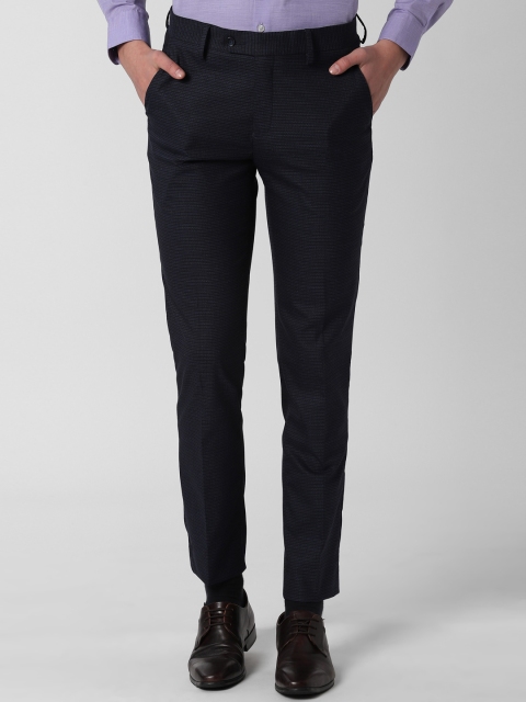 

Peter England Men Navy Blue Self Design Slim Fit Formal Trousers