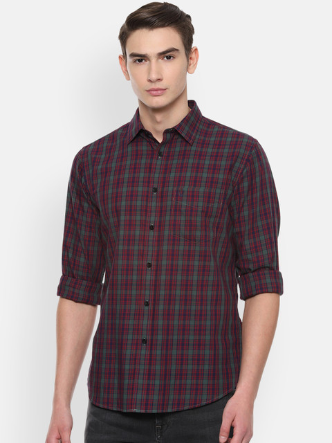 

Allen Solly Men Red & Navy Blue Slim Fit Checked Casual Shirt
