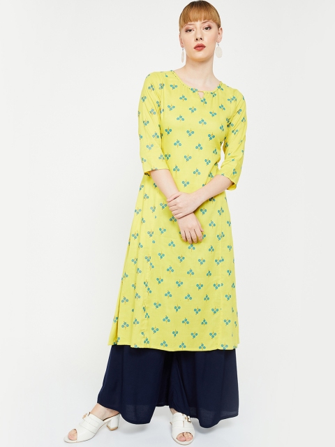 

Melange by Lifestyle Women Lime Green Printed A-Line Kurta