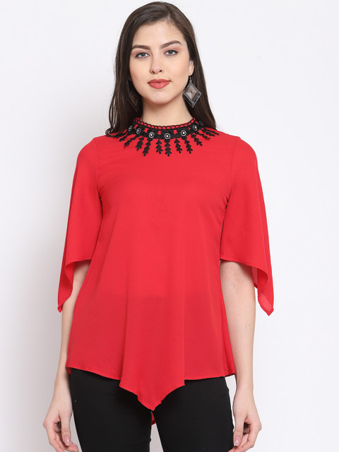 

Just Wow Women Red Self Design A-Line Top