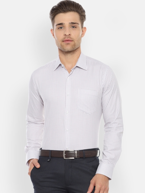 Van Heusen Men White & Navy Blue Slim Fit Checked Formal Shirt