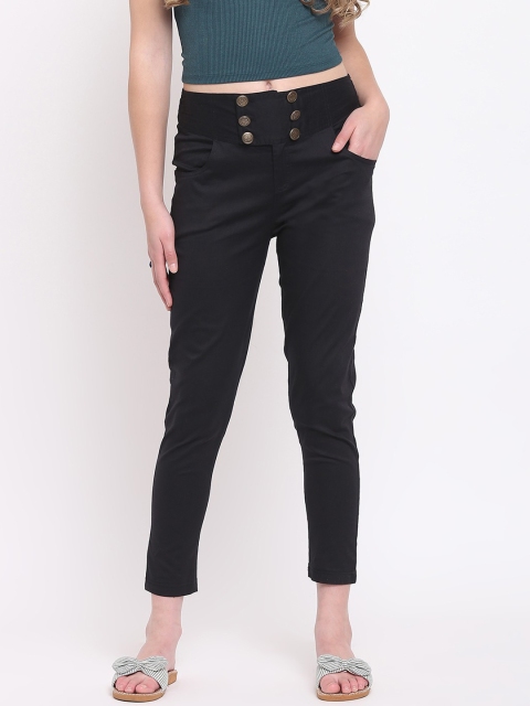 

RIVI Women Black Slim Fit Solid Cigarette Trousers