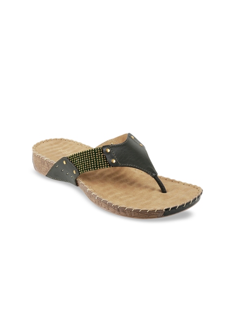 

Metro Women Olive Green Solid T-Strap Flats