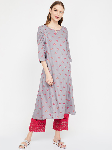 

Melange by Lifestyle Women Grey & Red Printed A-Line Kurta