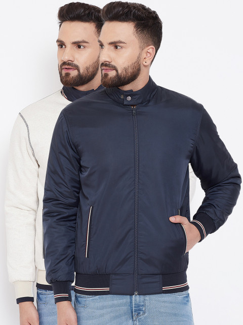 

Spirit Men Navy Blue & White Solid Reversible Padded Jacket