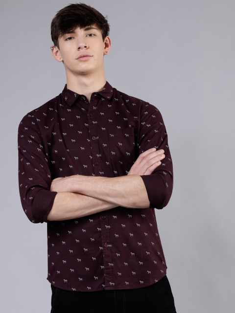 

HIGHLANDER Men Purple & White Slim Fit Printed Casual Shirt