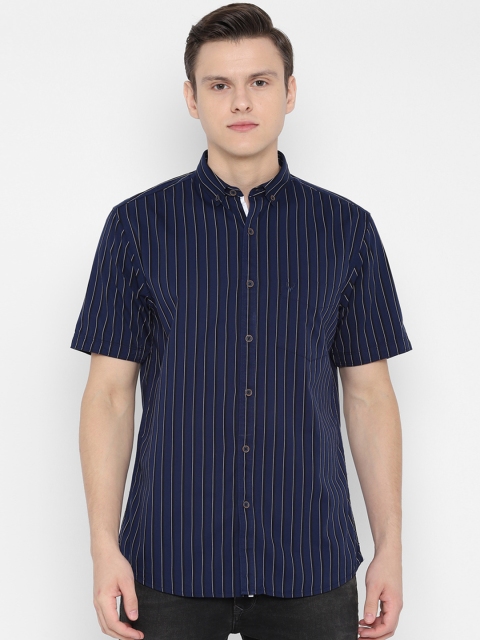 

Allen Solly Men Navy Blue & White Striped Slim Fit Casual Shirt