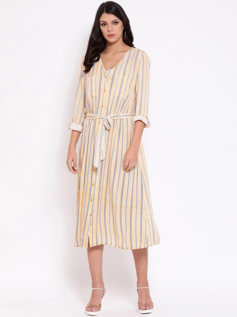 

Oxolloxo Women Striped Yellow Shirt Dress