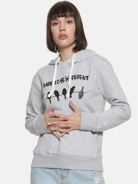 

Campus Sutra Women Grey Printed Hooded Sweatshirt