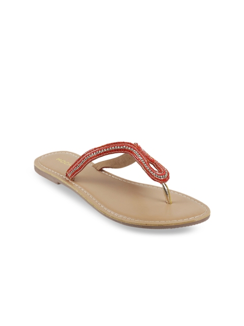 

Mochi Women Red Embellished T-Strap Flats
