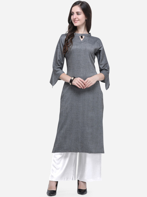 

Kvsfab Women Grey & White Solid Kurti with Palazzos