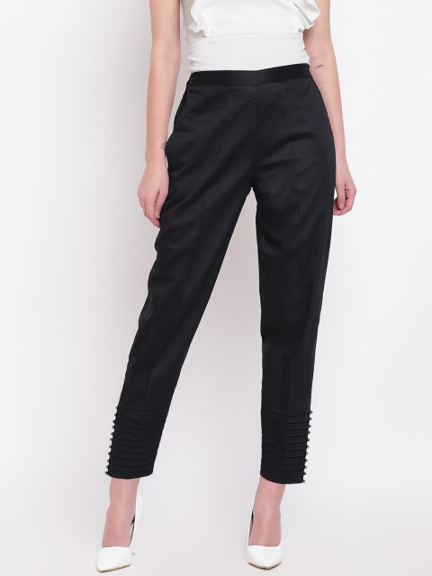 

RIVI Women Black Regular Fit Solid Cigarette Trousers