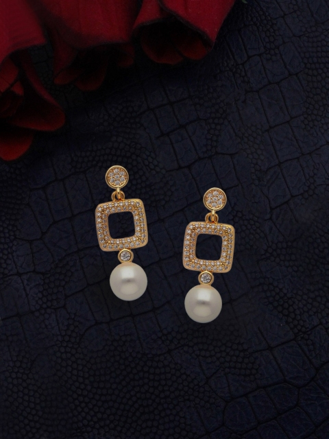 

Sia Art Jewellery Gold-Plated & White Zircon Studded Geometric Drop Earrings