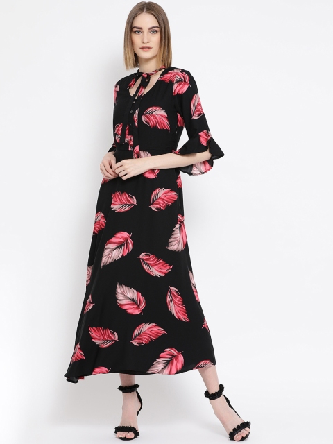 

Latin Quarters Women Black & Red Printed Fit and Flare Dress