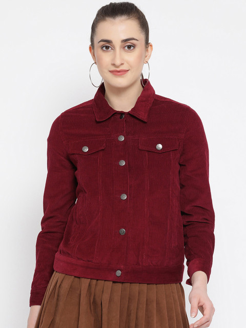 

Oxolloxo Women Maroon Solid Lightweight Jacket